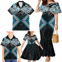 Blue Aotearoa Tukutuku Manawa Tapu Family Matching Mermaid Dress and Hawaiian Shirt Ta Moko Toi Maori LT9 - Polynesian Pride