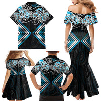 Blue Aotearoa Tukutuku Manawa Tapu Family Matching Mermaid Dress and Hawaiian Shirt Ta Moko Toi Maori LT9 - Polynesian Pride