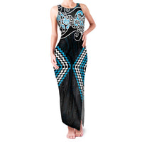Blue Aotearoa Tukutuku Manawa Tapu Family Matching Tank Maxi Dress and Hawaiian Shirt Ta Moko Toi Maori LT9 Mom's Dress Blue - Polynesian Pride