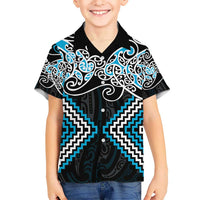 Blue Aotearoa Tukutuku Manawa Tapu Kid Hawaiian Shirt Ta Moko Toi Maori LT9 Kid Blue - Polynesian Pride