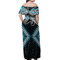 Blue Aotearoa Tukutuku Manawa Tapu Off Shoulder Maxi Dress Ta Moko Toi Maori LT9 - Polynesian Pride