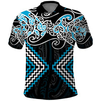 Blue Aotearoa Tukutuku Manawa Tapu Polo Shirt Ta Moko Toi Maori LT9 Blue - Polynesian Pride