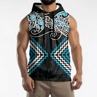Blue Aotearoa Tukutuku Manawa Tapu Sleeveless Hoodie Ta Moko Toi Maori LT9 - Polynesian Pride