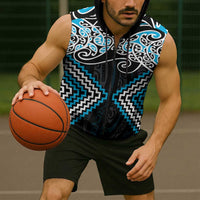 Blue Aotearoa Tukutuku Manawa Tapu Sleeveless Zip Hoodie Ta Moko Toi Maori LT9 - Polynesian Pride