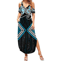 Blue Aotearoa Tukutuku Manawa Tapu Summer Maxi Dress Ta Moko Toi Maori LT9 Women Blue - Polynesian Pride