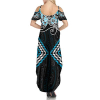 Blue Aotearoa Tukutuku Manawa Tapu Summer Maxi Dress Ta Moko Toi Maori LT9 - Polynesian Pride