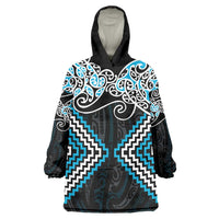 Blue Aotearoa Tukutuku Manawa Tapu Wearable Blanket Hoodie Ta Moko Toi Maori LT9 One Size Blue - Polynesian Pride