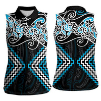Blue Aotearoa Tukutuku Manawa Tapu Women Sleeveless Polo Shirt Ta Moko Toi Maori LT9 - Polynesian Pride