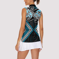 Blue Aotearoa Tukutuku Manawa Tapu Women Sleeveless Polo Shirt Ta Moko Toi Maori LT9 - Polynesian Pride