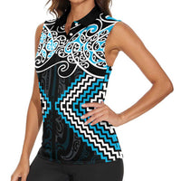 Blue Aotearoa Tukutuku Manawa Tapu Women Sleeveless Polo Shirt Ta Moko Toi Maori LT9 - Polynesian Pride