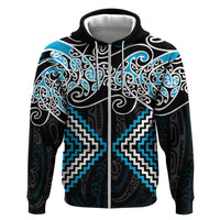 Blue Aotearoa Tukutuku Manawa Tapu Zip Hoodie Ta Moko Toi Maori LT9 Zip Hoodie Blue - Polynesian Pride