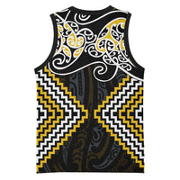 Gold Aotearoa Tukutuku Manawa Tapu Basketball Jersey Ta Moko Toi Maori LT9 - Polynesian Pride