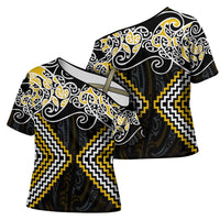 Gold Aotearoa Tukutuku Manawa Tapu Cross Shoulder Shirt Ta Moko Toi Maori LT9 - Polynesian Pride