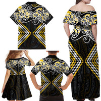 Gold Aotearoa Tukutuku Manawa Tapu Family Matching Off Shoulder Maxi Dress and Hawaiian Shirt Ta Moko Toi Maori LT9 - Polynesian Pride