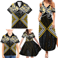 Gold Aotearoa Tukutuku Manawa Tapu Family Matching Summer Maxi Dress and Hawaiian Shirt Ta Moko Toi Maori LT9 - Polynesian Pride