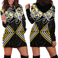 Gold Aotearoa Tukutuku Manawa Tapu Hoodie Dress Ta Moko Toi Maori LT9 - Polynesian Pride
