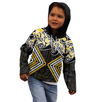 Gold Aotearoa Tukutuku Manawa Tapu Kid Hoodie Ta Moko Toi Maori LT9 - Polynesian Pride