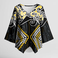 Gold Aotearoa Tukutuku Manawa Tapu Kimono Sleeve Blouse Ta Moko Toi Maori LT9 Female Gold - Polynesian Pride