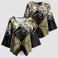 Gold Aotearoa Tukutuku Manawa Tapu Kimono Sleeve Blouse Ta Moko Toi Maori LT9 - Polynesian Pride