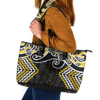 Gold Aotearoa Tukutuku Manawa Tapu Leather Tote Bag Ta Moko Toi Maori LT9 Gold - Polynesian Pride