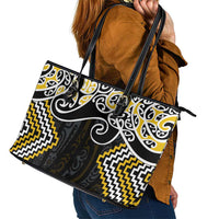 Gold Aotearoa Tukutuku Manawa Tapu Leather Tote Bag Ta Moko Toi Maori LT9 - Polynesian Pride