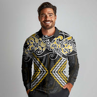 Gold Aotearoa Tukutuku Manawa Tapu Long Sleeve Polo Shirt Ta Moko Toi Maori LT9 - Polynesian Pride