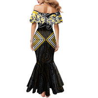 Gold Aotearoa Tukutuku Manawa Tapu Mermaid Dress Ta Moko Toi Maori LT9 - Polynesian Pride