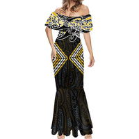 Gold Aotearoa Tukutuku Manawa Tapu Mermaid Dress Ta Moko Toi Maori LT9 - Polynesian Pride