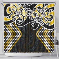 Gold Aotearoa Tukutuku Manawa Tapu Shower Curtain Ta Moko Toi Maori LT9 - Polynesian Pride