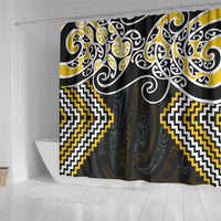 Gold Aotearoa Tukutuku Manawa Tapu Shower Curtain Ta Moko Toi Maori LT9 - Polynesian Pride