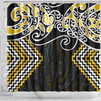 Gold Aotearoa Tukutuku Manawa Tapu Shower Curtain Ta Moko Toi Maori LT9 - Polynesian Pride