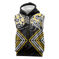 Gold Aotearoa Tukutuku Manawa Tapu Sleeveless Hoodie Ta Moko Toi Maori LT9 Gold - Polynesian Pride