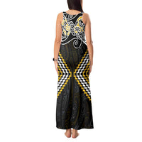 Gold Aotearoa Tukutuku Manawa Tapu Tank Maxi Dress Ta Moko Toi Maori LT9 - Polynesian Pride