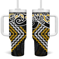 Gold Aotearoa Tukutuku Manawa Tapu Tumbler With Handle Ta Moko Toi Maori LT9 One Size: 40 oz Gold - Polynesian Pride