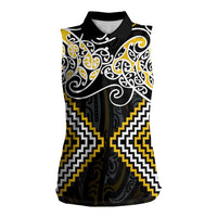 Gold Aotearoa Tukutuku Manawa Tapu Women Sleeveless Polo Shirt Ta Moko Toi Maori LT9 Female Gold - Polynesian Pride