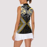 Gold Aotearoa Tukutuku Manawa Tapu Women Sleeveless Polo Shirt Ta Moko Toi Maori LT9 - Polynesian Pride