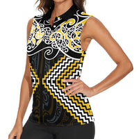 Gold Aotearoa Tukutuku Manawa Tapu Women Sleeveless Polo Shirt Ta Moko Toi Maori LT9 - Polynesian Pride