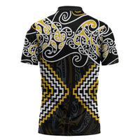 Gold Aotearoa Tukutuku Manawa Tapu Zipper Polo Shirt Ta Moko Toi Maori LT9 - Polynesian Pride