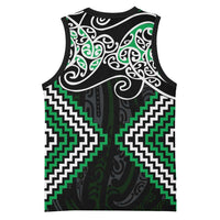 Green Aotearoa Tukutuku Manawa Tapu Basketball Jersey Ta Moko Toi Maori LT9 - Polynesian Pride