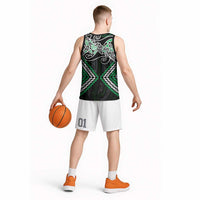 Green Aotearoa Tukutuku Manawa Tapu Basketball Jersey Ta Moko Toi Maori LT9 - Polynesian Pride
