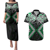 Green Aotearoa Tukutuku Manawa Tapu Couples Matching Puletasi and Hawaiian Shirt Ta Moko Toi Maori LT9 Green - Polynesian Pride