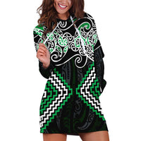 Green Aotearoa Tukutuku Manawa Tapu Hoodie Dress Ta Moko Toi Maori LT9 Green - Polynesian Pride