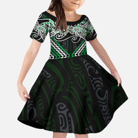 Green Aotearoa Tukutuku Manawa Tapu Kid Short Sleeve Dress Ta Moko Toi Maori LT9 KID Green - Polynesian Pride