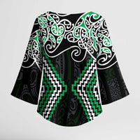 Green Aotearoa Tukutuku Manawa Tapu Kimono Sleeve Blouse Ta Moko Toi Maori LT9 - Polynesian Pride