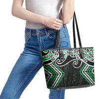 Green Aotearoa Tukutuku Manawa Tapu Leather Tote Bag Ta Moko Toi Maori LT9 - Polynesian Pride