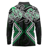 Green Aotearoa Tukutuku Manawa Tapu Long Sleeve Polo Shirt Ta Moko Toi Maori LT9 - Polynesian Pride