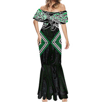 Green Aotearoa Tukutuku Manawa Tapu Mermaid Dress Ta Moko Toi Maori LT9 - Polynesian Pride