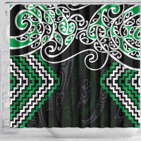 Green Aotearoa Tukutuku Manawa Tapu Shower Curtain Ta Moko Toi Maori LT9 - Polynesian Pride