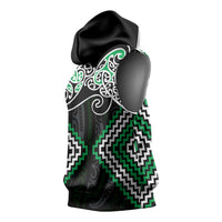 Green Aotearoa Tukutuku Manawa Tapu Sleeveless Hoodie Ta Moko Toi Maori LT9 - Polynesian Pride