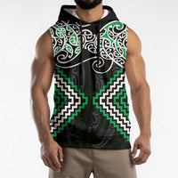 Green Aotearoa Tukutuku Manawa Tapu Sleeveless Hoodie Ta Moko Toi Maori LT9 - Polynesian Pride